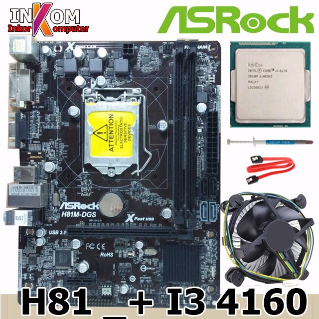 Mainboard Mobo LGA 1150 H81 ASROCK dan Processor i3 4160