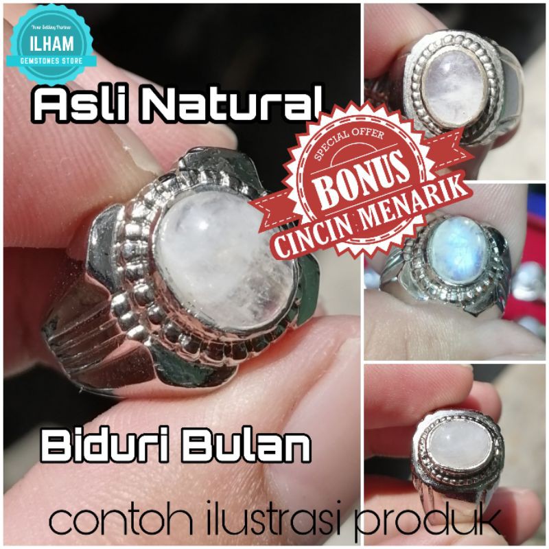 Cincin Biduri Bulan Asli Natural Alam Ring Alpaka Tanam