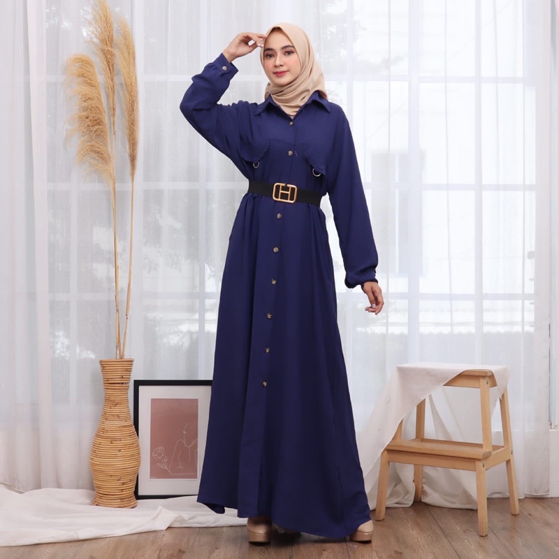 GAMIS CRINKLE MAXI POLOS LEBARAN SABIRA KANCING JUMBO POLOS FREE BELT MEWAH EID ACARA PGMTA