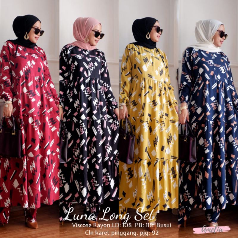 luna long set daily setelan tunik dan celana 2in1 korea