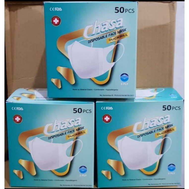 Masker Duckbill Chasa isi 50 Pcs Putih/Masker 3D dukbill Masker 3 Ply