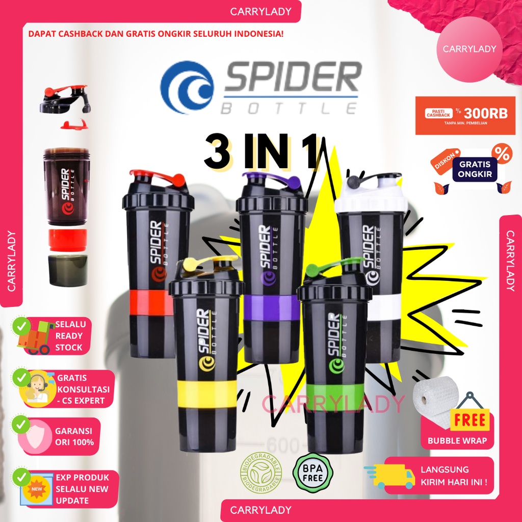 Botol Minum Shaker - Spider Bottle Shaker 500ml BPA FREE ANTI BOCOR EVOLENE M1 Muscle First VectorLabs Labs Rimba