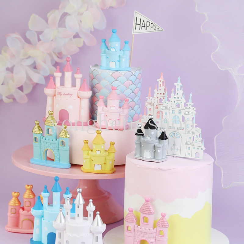 Topper Kue Ulang Tahun DIY Bentuk Kastil Putri Pangeran Untuk Dekorasi Pesta Baby Shower