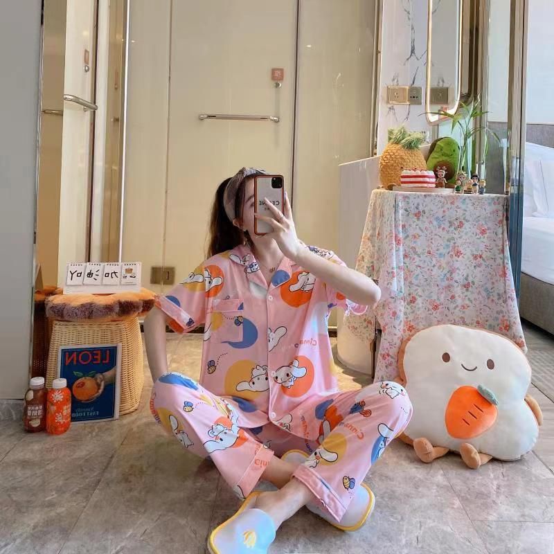 Baju tidur wanita / Piyama Cp baju tidur wanita krah pendek import kotak freesize-Cp.k CINNAMON ROLL