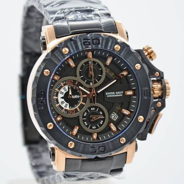 100% Original Jam Tangan Swiss Navy 8932 Original Black Gold- Jam Tangan Pria Original Bergaransi
