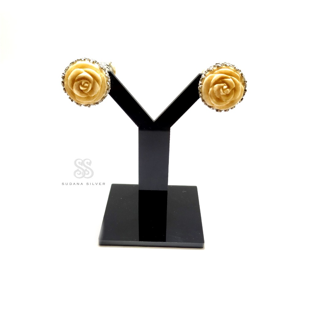 Anting Subeng Perak Motif Ukiran Mawar Handmade Sudana Silver Bali