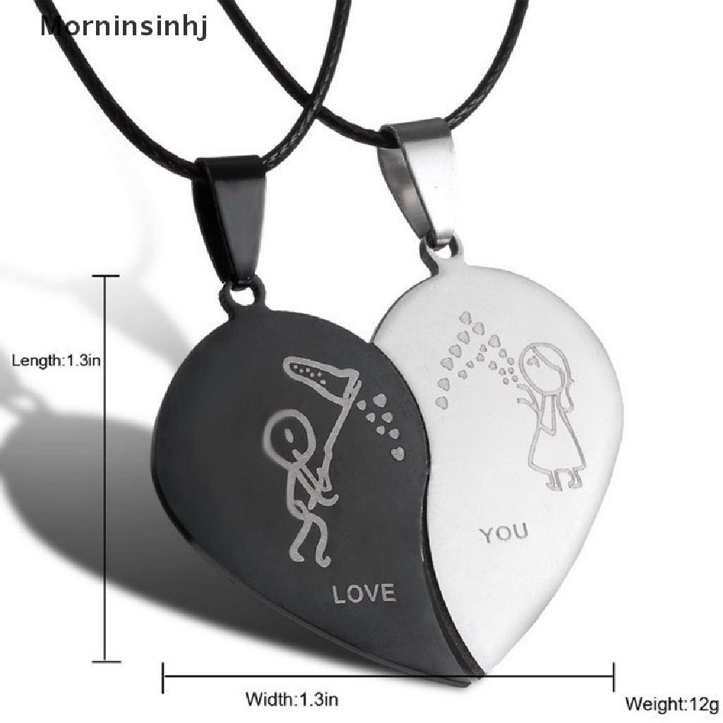 Mornin Couple Broken Heart Pendant Black Cord Kalung Engrave Love You Choker Necklace id