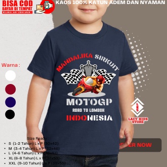 Kaos distro anak laki laki prempuan Usia 2-11 tahun Logo Baju ROAD TO LOMBOK SIRKUIT MANDALIKA MOTOG