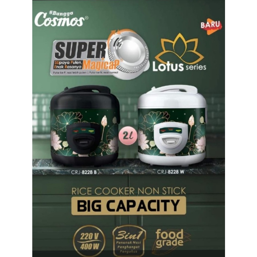 Cosmos CRJ-8228 Magic Com Rice Cooker Kapasitas 2.0 Liter. Baru Bergaransi