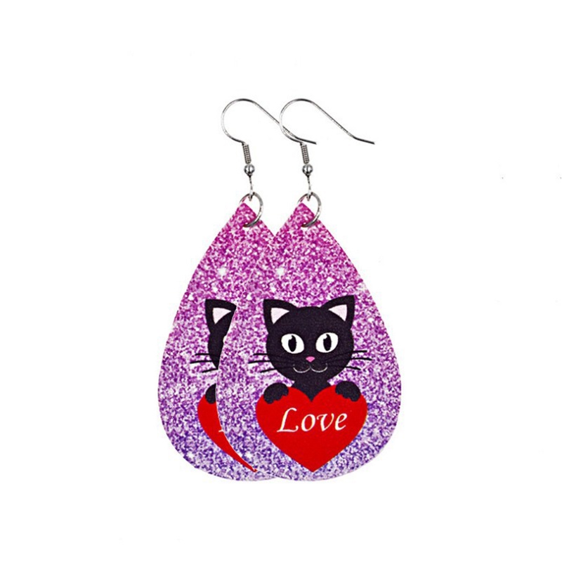 SIY  10 Pairs Valentine Day Leather Earrings Women Lightweight Heart Shape Print Love Dangle Faux Leather Earrings Kit Women