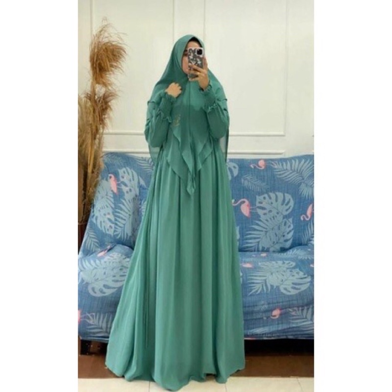 Gamis syari hasanah bahan ceruty baby doll premium full furing / busui / resleting-Wardah