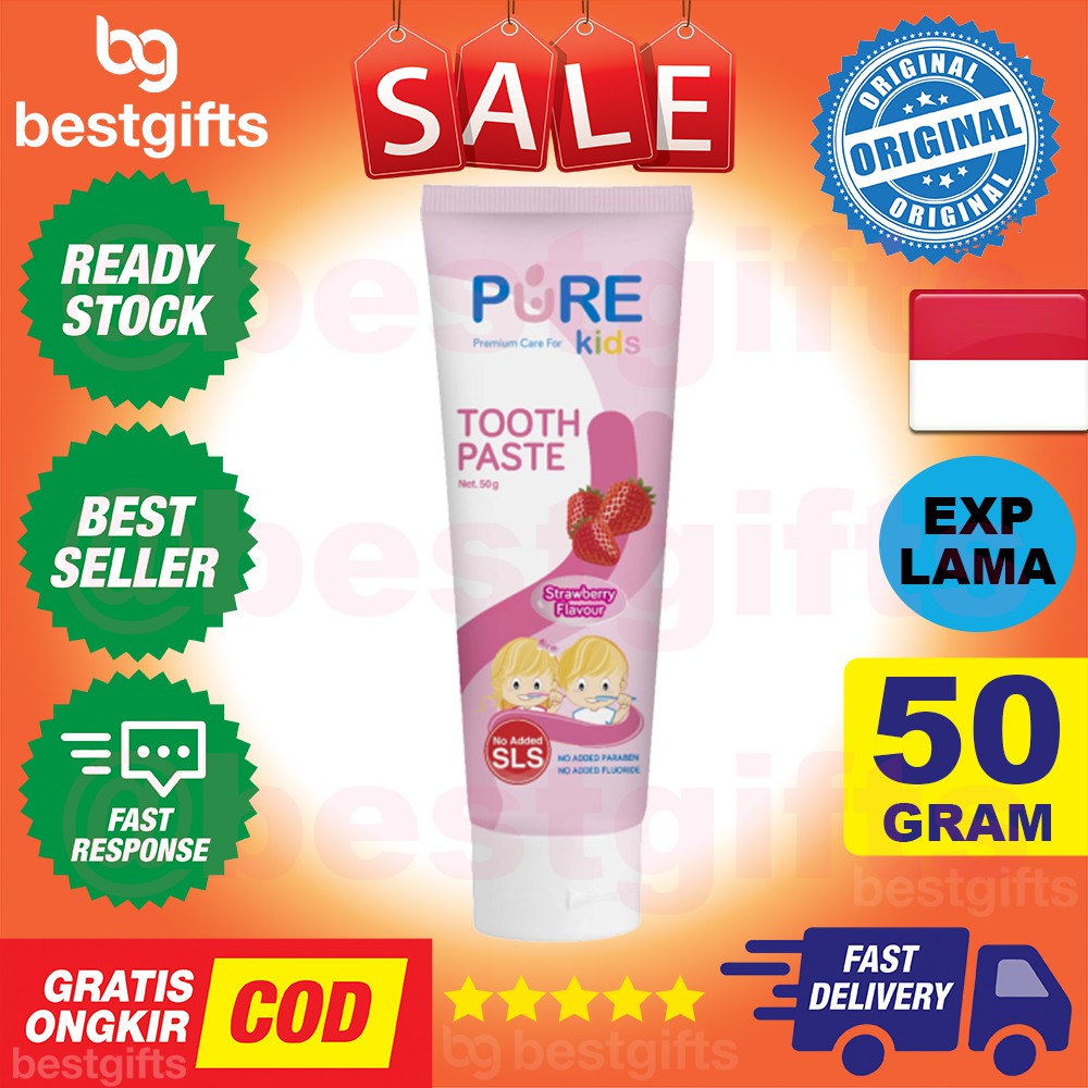 PUREKIDS PURE KIDS BABY PUREBABY TOOTHPASTE TOOTH PASTE PASTA GIGI ANAK BAYI RASA STRAWBERRY 50 GRAM