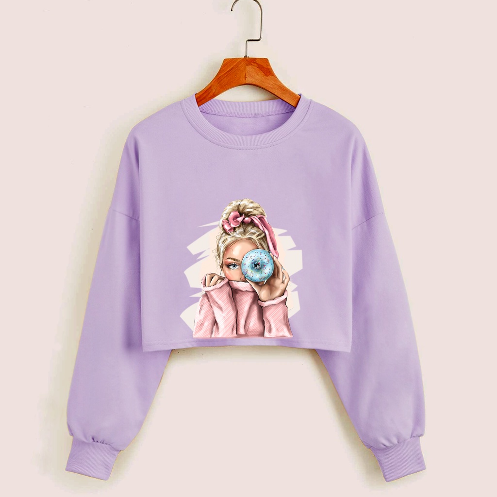 Sweater croope wanita DONUTS GIRLS baju crop wanita terbaru