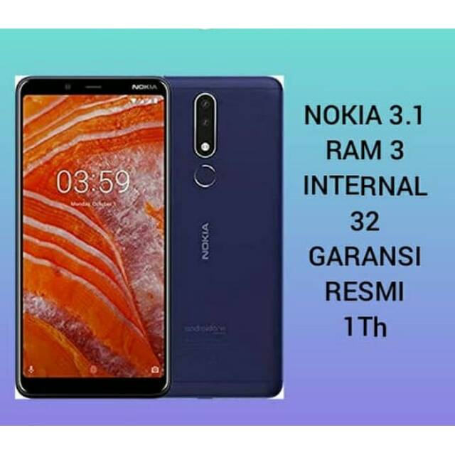 Nokia 3.1 Plus NFC Ram 3GB Rom 32GB Garansi Resmi Nokia 1 Tahun