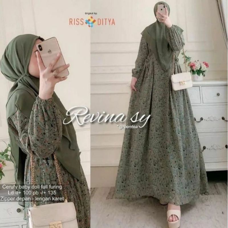 FASHION MUSLIM MASAKINI DRES REVINA CERUTY BABYDOL / FULL PURING PAKAIAN WANITA TERBARU BAJU LEBARAN DRES KONDANGAN PAKAIAN IMPORT BUSANA MUSLIM TERBARU BUSANA WANITA BAJU WANITA MUSLIM FASHION TERKINI OUFIT MUSLIM OUFIT WANITA MASAKINI BAJU MUSLIM WANITA