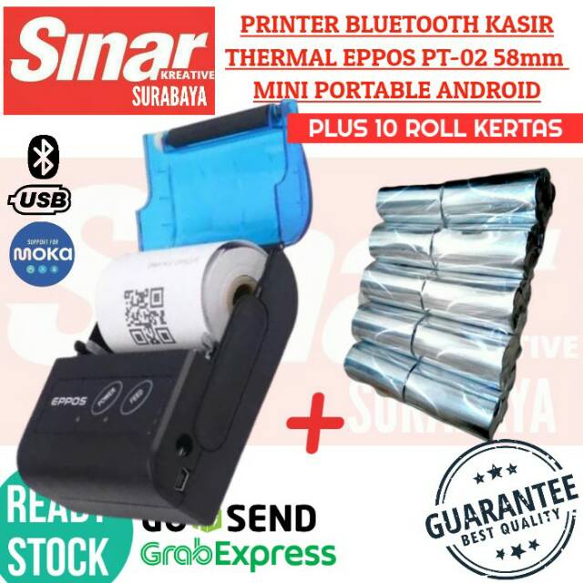 

MINI PRINTER BLUETOOTH THERMAL EPPOS PT-02 58MM + 10 ROL KERTAS 58x30 MM