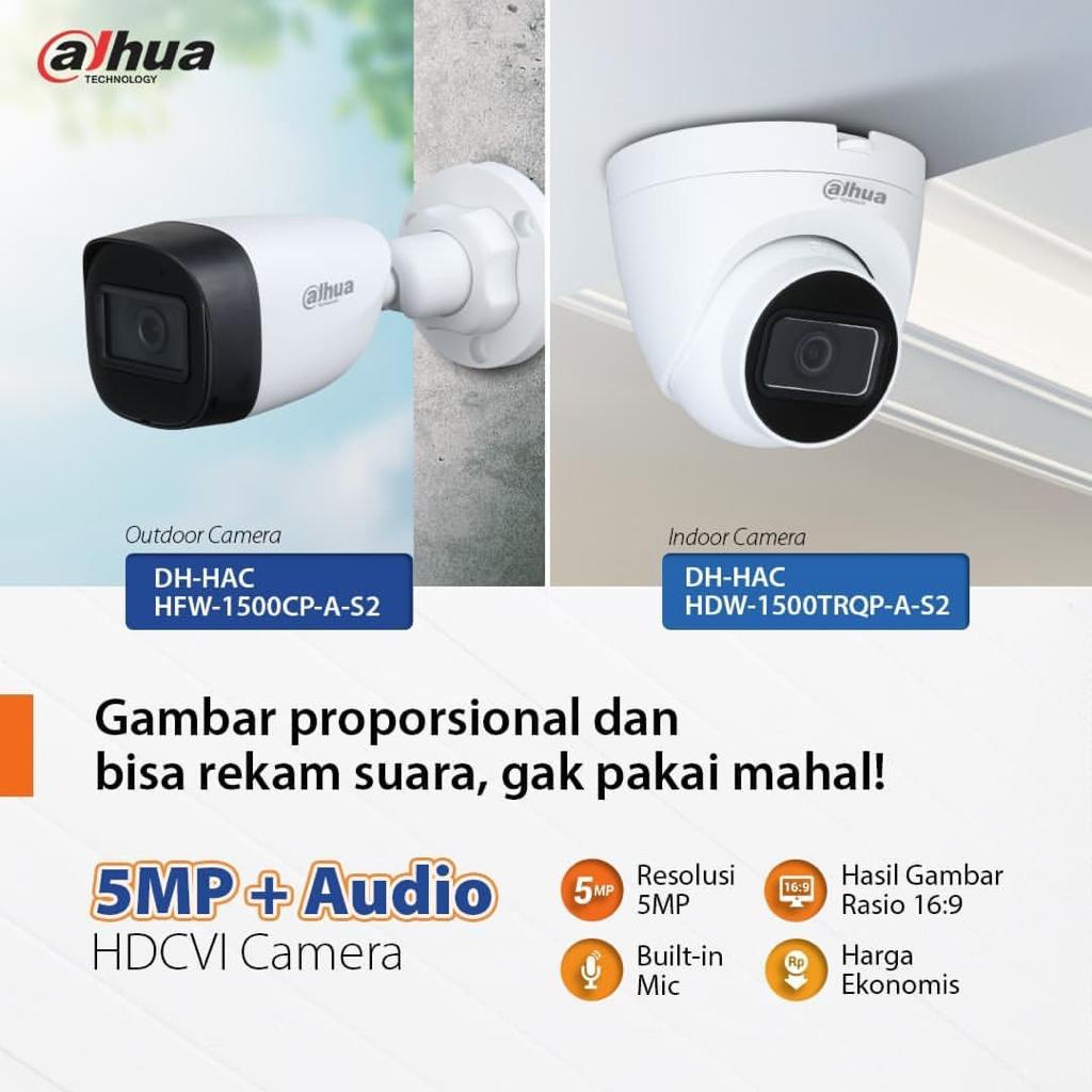 Paket CCTV DAHUA MIC AUDIO 5MP 2CH 2 Channel Kamera Lengkap Kabel +HDD