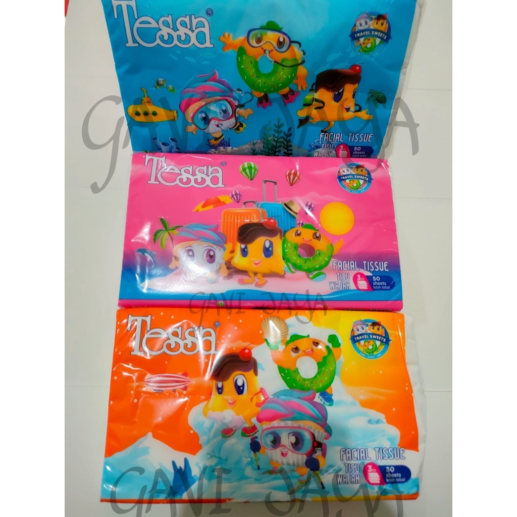 TESSA TRAVEL PACK FACIAL TISSUE 50 SHEETS 3 PLY