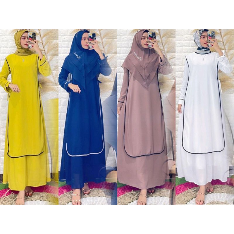 THR Sale❗Gamis Malaysia Ceruty Armani Polos List Hitam Premium Pekanbaru