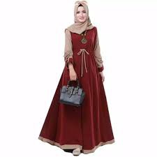 Renata Dress muslim/Busui Resleting Depan/Tanpa Hijab/bisa Cod-maroon
