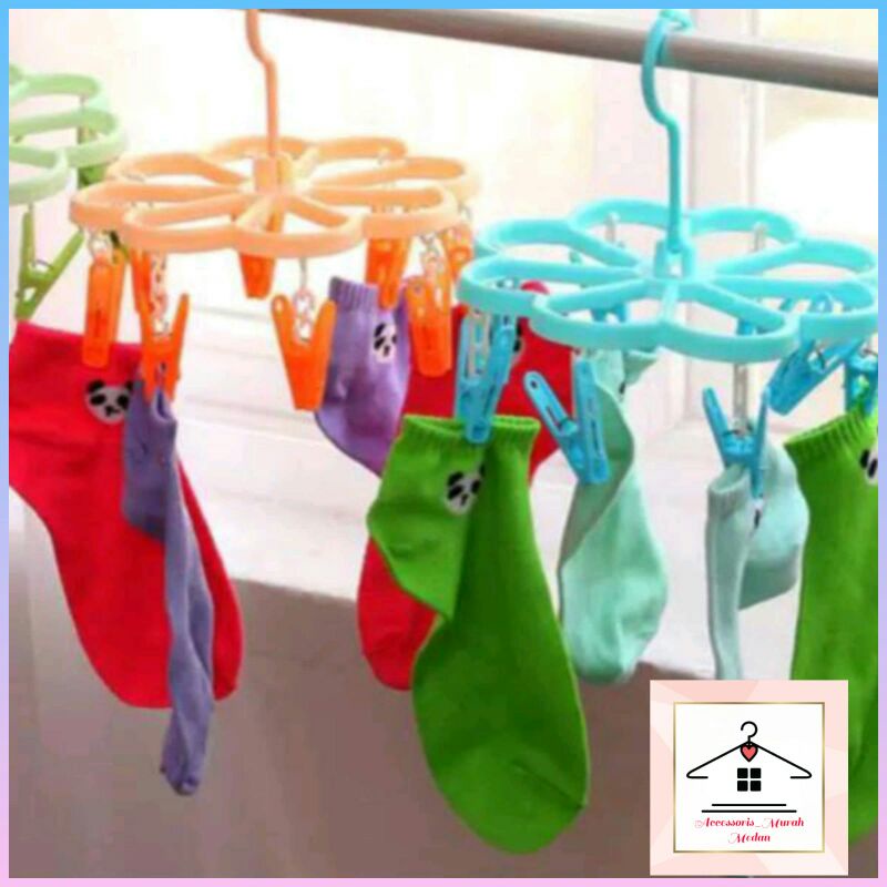 hanger jepit kaos kaki mini bunga jemuran pakaian