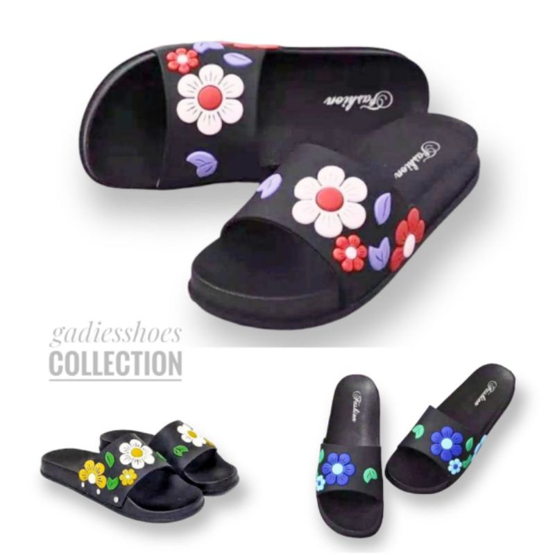 Sandal Wanita sandal flat selop wanita motip bunga