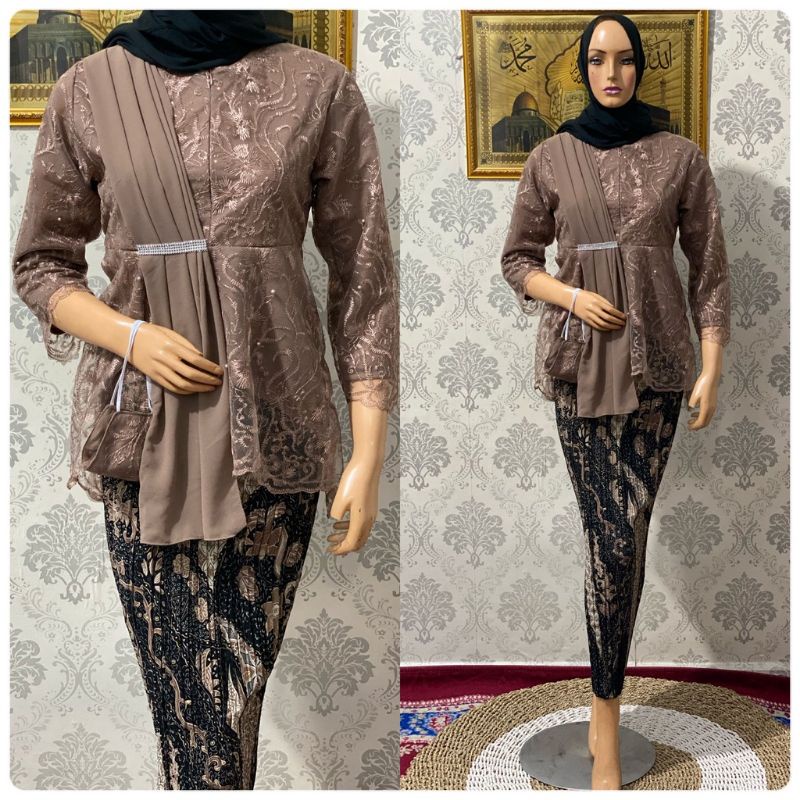 Setelan kebaya aurora selendang lilac//kebaya lilac//kebaya terbaru//kebaya seragam