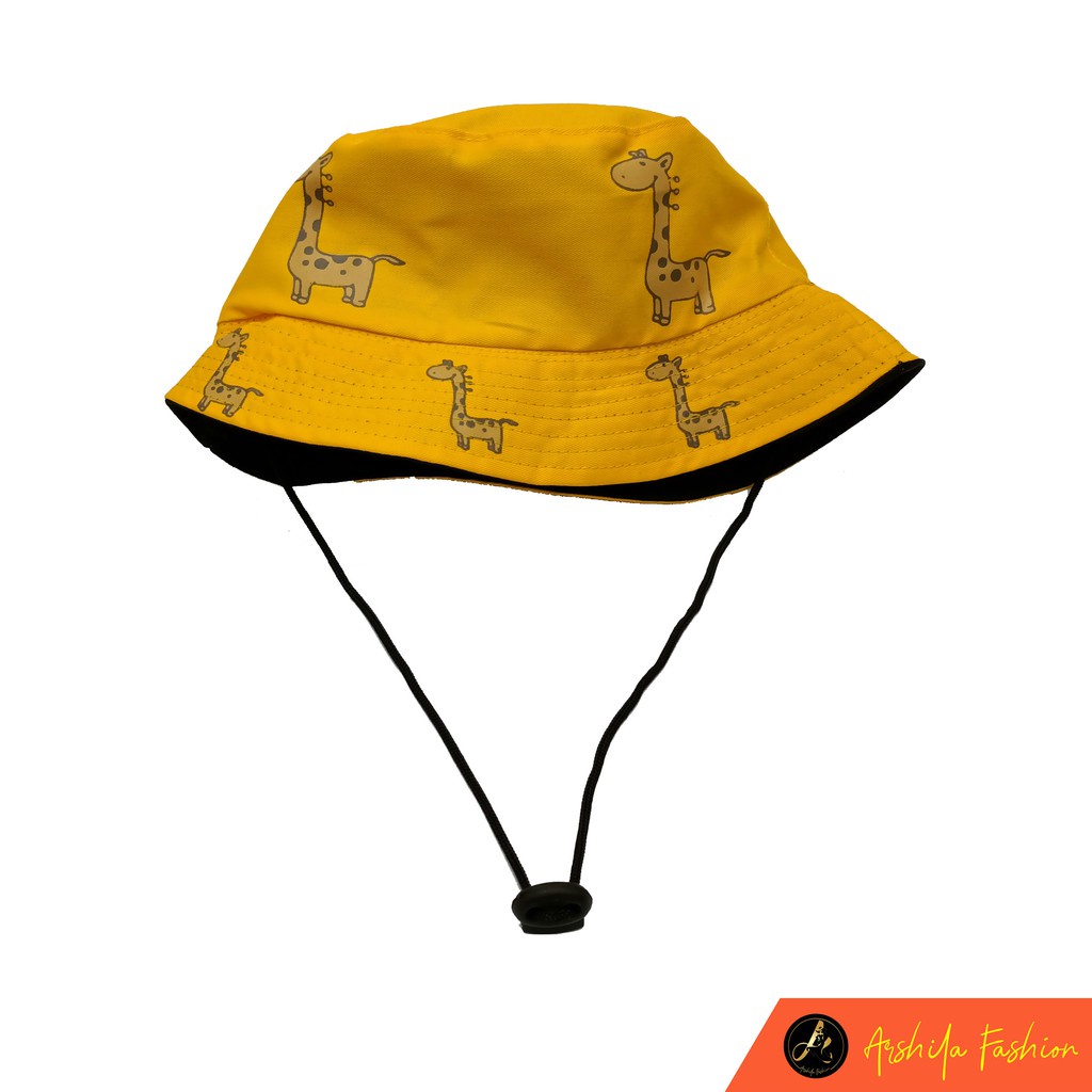 Topi Bucket Anak Laki Laki Perempuan Karakter Jerapah Sablon Tali Motif Hewan Umur 3 4 5 6 7 8 Tahun TOPI