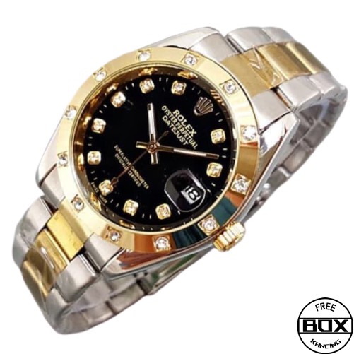Jam Tangan Rolex Oyster Perpetual DateJust Rantai Kombinasi Hitam Automatic Matic