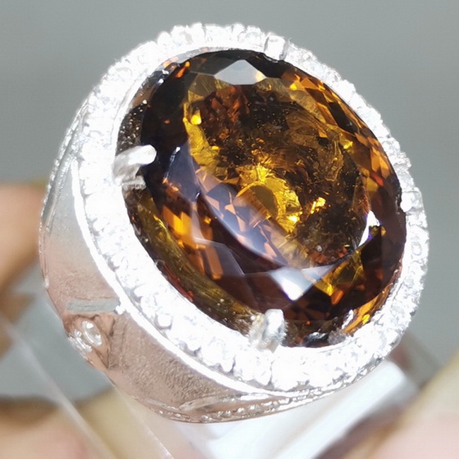 Batu Permata Natural Kecubung Kuning Citrine Cincin Perak