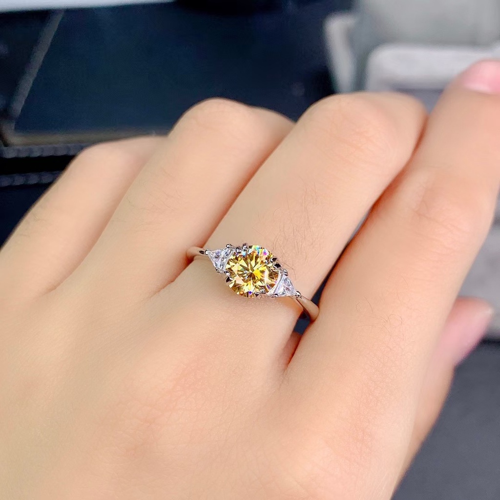 Cincin Zircon Berlian Imitasi Warna Kuning Bahan S925 Sterling Silver Untuk Wanita