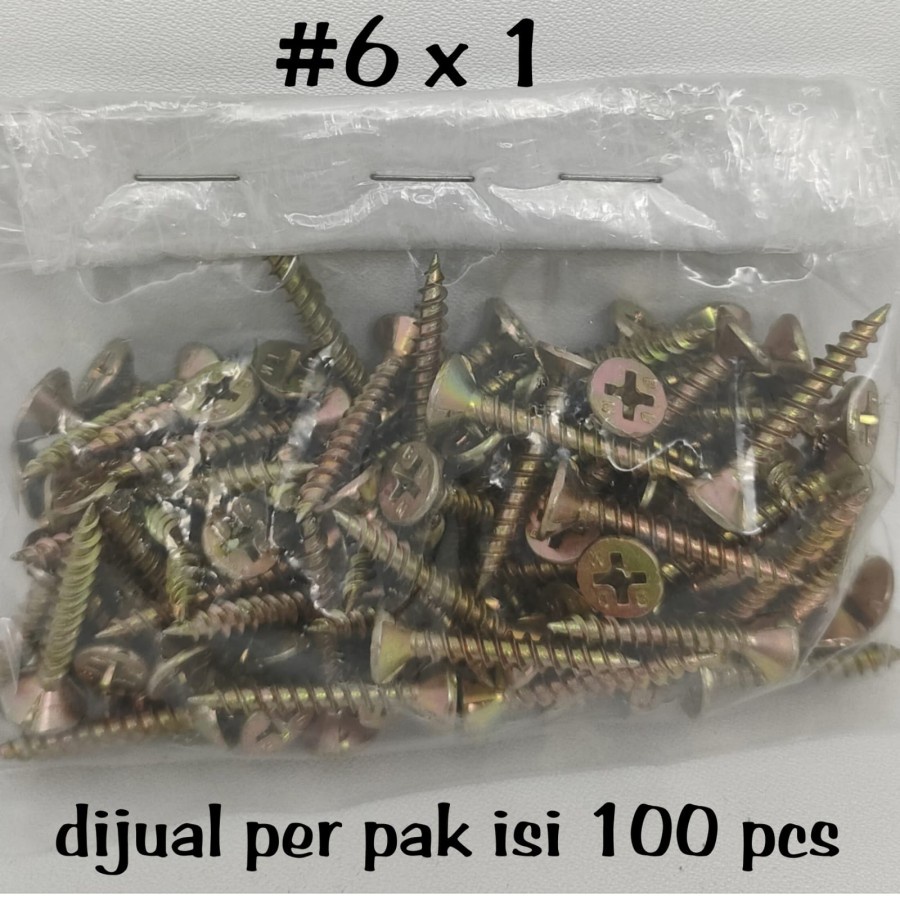 Skrup GRC kuning 6 x 3/4 Calciboard Screw 6 x 1 (per pak isi 100 pcs)