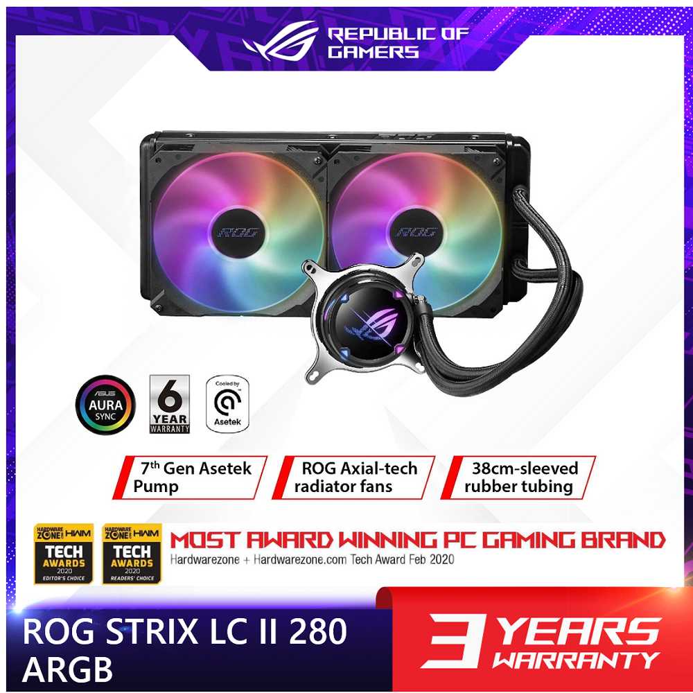 ASUS ROG STRIX LC II 280 ARGB - AIO Liquid CPU Cooler Water Cooling