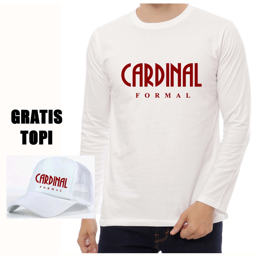 Gratis Topi Baju Kaos Lengan Panjang CF Logo merah terbaru bahan premium cotton combed 30s
