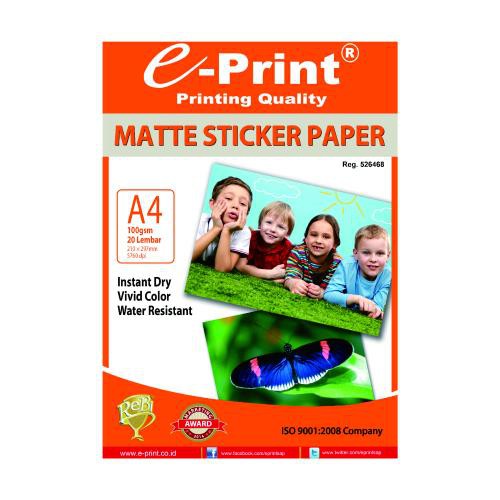 

MATTE STICKER PAPER A4 100GSM E-PRINT / KERTAS STIKER FOTO
