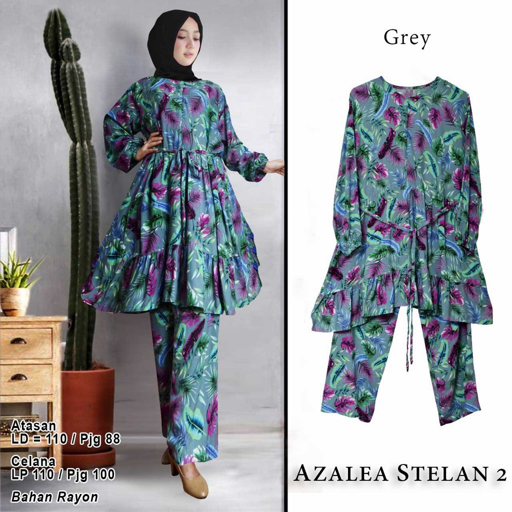 Arnis Stelan Azalea 2 Bahan Katun Rayon Daun Busui Friendly