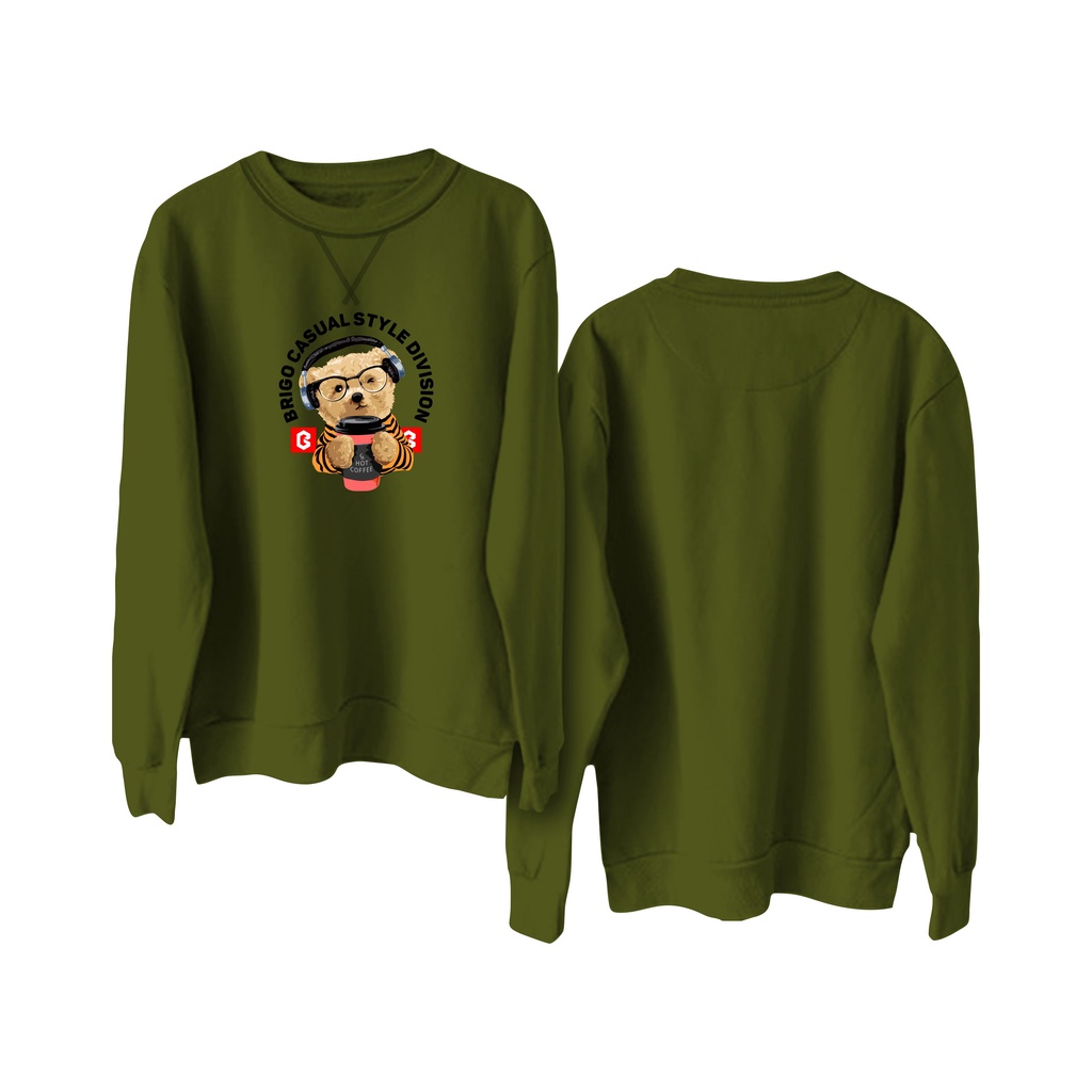 Sweater Crewneck BRIGO Sablon DTF Fleece Cotton || BRIGO Basic Sweatshirt Beruang Hot Coffe M-XXL (Pria &amp; Wanita) Free stiker&amp;Gantungan Kunci