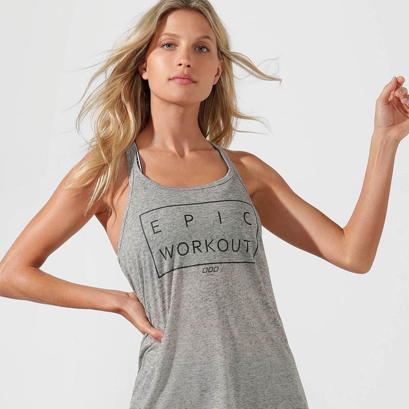 ORIGINAL LORNA JANE EPIC WORKOUT TANK TOP SMOKEY GREY MARL MUSCLE TEE - SIZE M