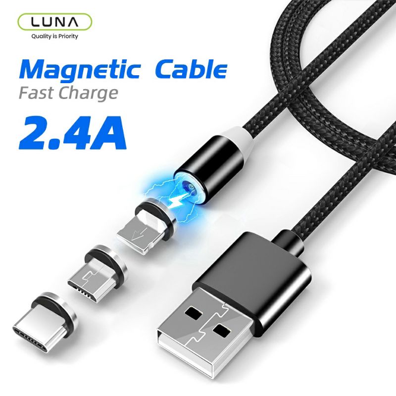 Kabel Data Magnetic 3 connector 3in1 Fast charge Type C , MicRo &amp; Ligthning