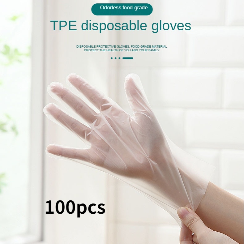 [ 100pcs Disposable Water-Proof Oil-proof TPE Gloves for Kitchen restaurant Food Handling Lab Work ]