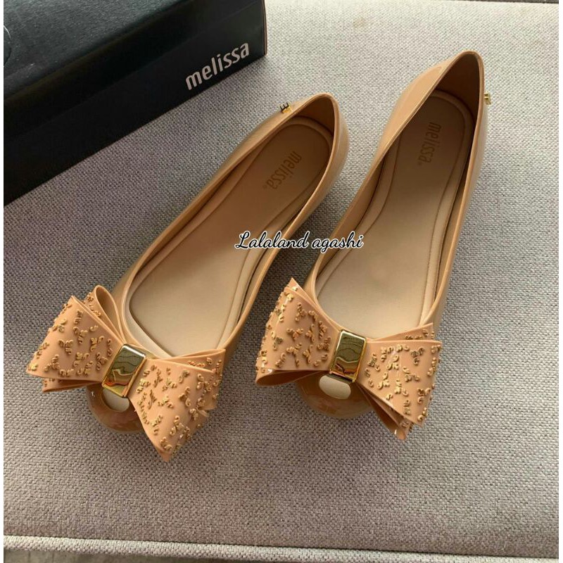 Sepatu Melissa Ultragirl Luxe Bow Ballet Flats KHAKI/ sepatu melissa pita/sepatu melissa cokelat