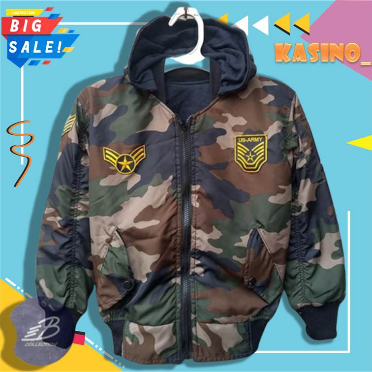 Termurah Jaket Anak Laki-Laki Loreng Bisa Dibulak Balik Elegan 1494AG  Bomber Army Bolak Balik -Best