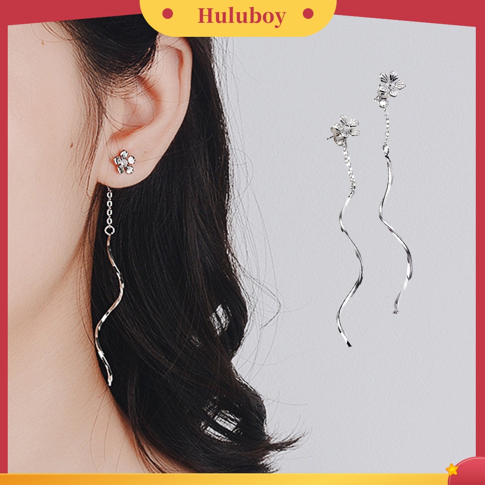 Hu Hu Hu Hu Hu Alat Bantu Pasang Kacamata♡ Anting Tusuk Gantung Panjang Desain Bungarumbai Rantai Untuk Wanita