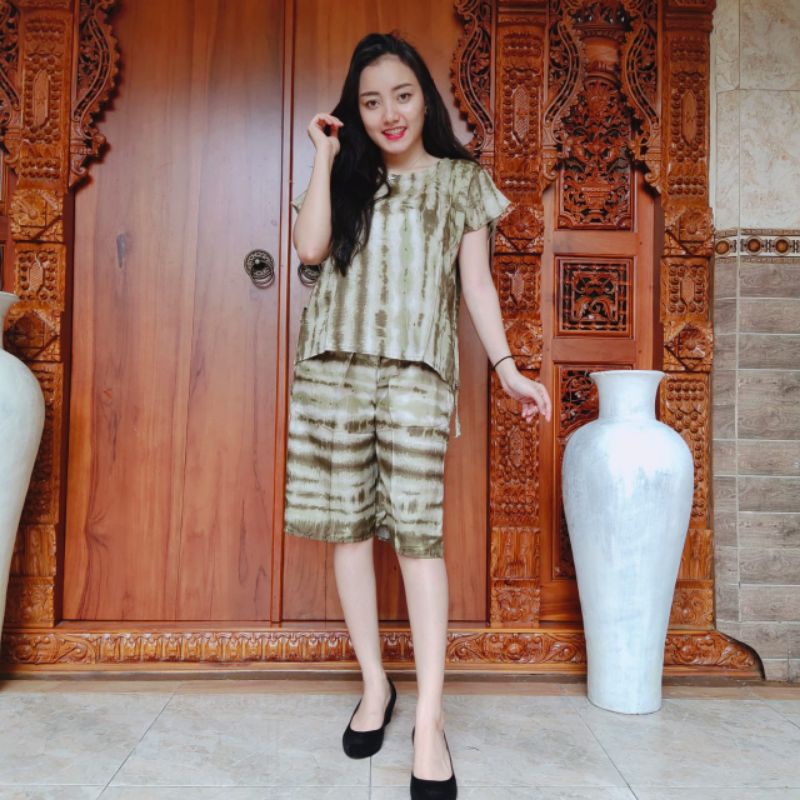 PIYAMA BALI - PIYAMA PENDEK - MOTIF JEPUN-Line Green