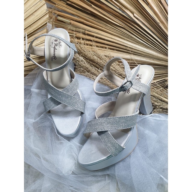 sepatu gliter silver sepatu devina tinggi 10cm