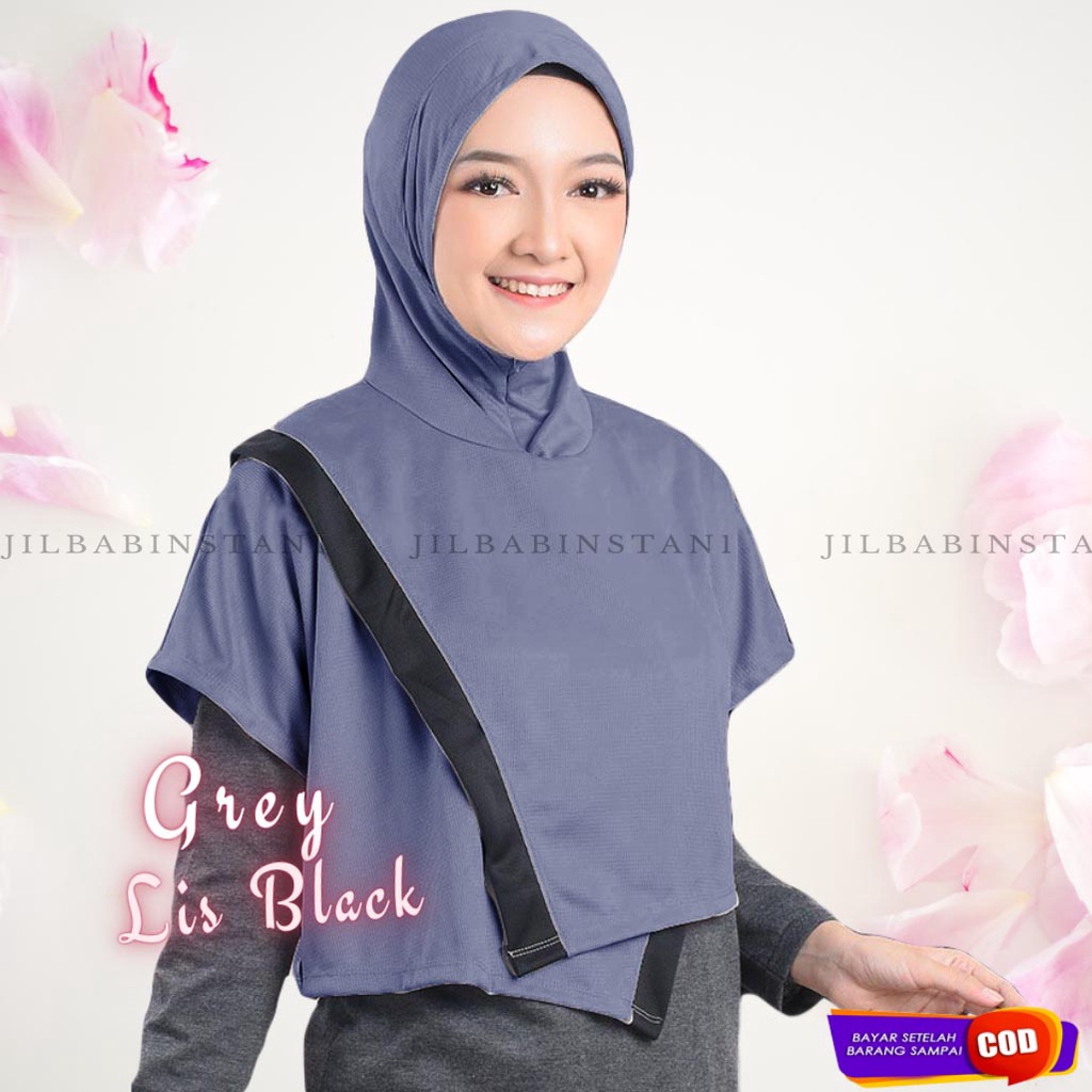 Jilbab Olah Raga Dry Fit- Hijab Sporty - Renang Olahraga Lari Senam Yoga Running Jogging Sepeda-GREY BLACK