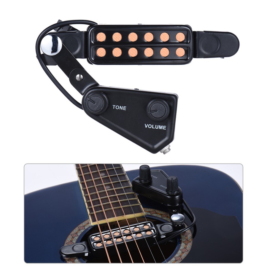 kup Gitar Akustik 12 Hole dengan Tone Volume Control - Black