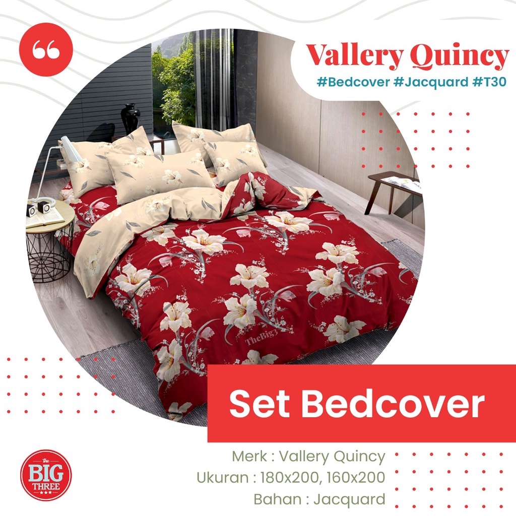 Bedcover + Sprei Tinggi 30 180x200 / 160x200 QUINCY VALLERY Aquatic Diamond Dandelion Delphi Gemma Hugo - BC 180 160 T30