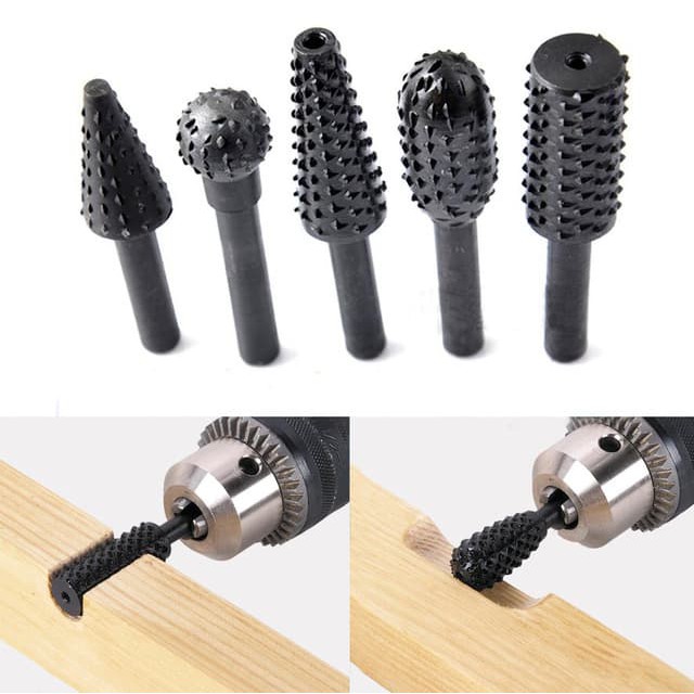 Mata Bor Kikir Kerok Kayu black steel rotary rasp burr set 5pcs embossing grinding bits emboss ukir