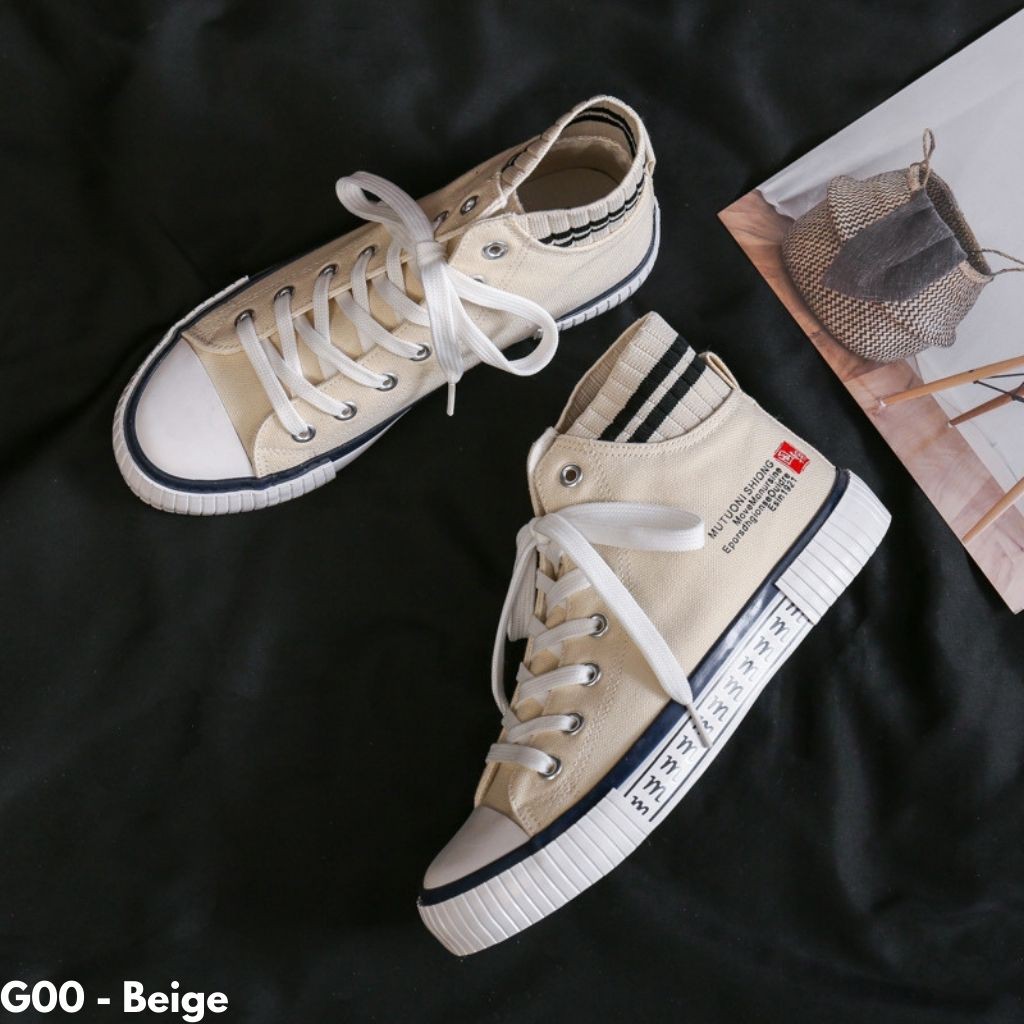 SEPATU HIGH TOP WANITA STRETCH KANVAS GAYA KOREA IMPORT SIMPLE CASUAL NYAMAN TERBARU G00